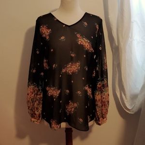 3 for $15 Cabi Sheer Floral Balloon Sleeve Blouse
